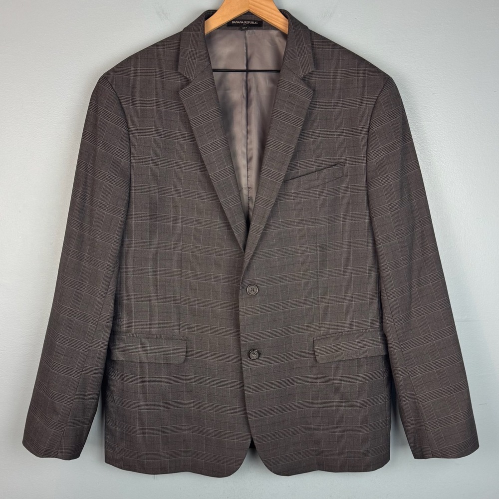 Banana Republic Men 46 Regular Gray Glen Plaid Slim Fit Sport Coat Blazer Jacket - Picture 2 of 11